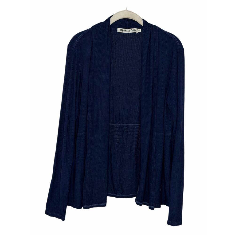 Michael Stars Open Front Long Sleeve Ribbed Cardigan in Navy Blue One Size